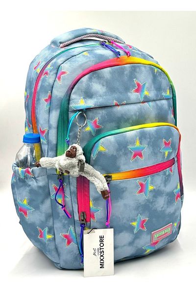 ms mixxstore Turcoaz Master Pack - Școală de călătorie și rucsac de dimensiuni mari cu fermoar colorat cu detaliu stea / 680