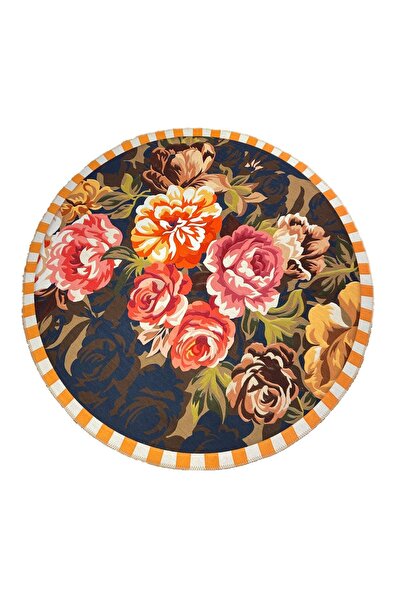 RUGSMODERN Mira Çiçek Desen Çok Renkli Dekoratif Kaymaz Taban Çap Yıkanabilir...