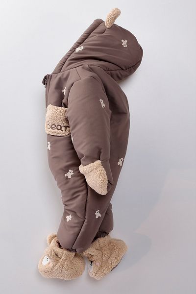 PODİUM GİYİM NEW Trend Baby Winter Furry Booties - Hooded Jumpsuit with Bear Figure