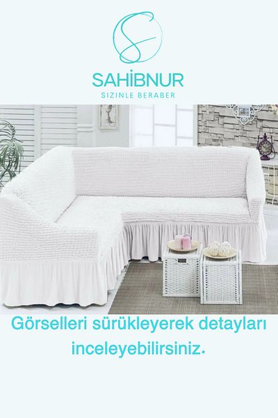 SAHİBNUR Canapea de colț Bürümcük L, husă de canapea, husă de scaun, elastică, cu fuste, lungime totală 350 cm