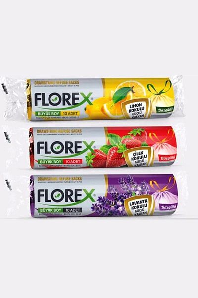 VipStar Florex Large Size Garbage Bag Lavender Strawberry Lemon Scented Drawstring 3 Pieces 65X70 cm