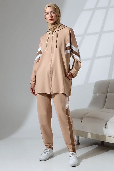 Mihran Butik Γυναικείο άνετο αθλητικό σετ Hijab - Εποχιακό χτενισμένο βαμβακερό πάτο και επάνω σετ