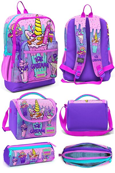 Coral High Kids Pembe Mor Milkshake Dondurma Desenli Okul Sırt Çantası Beslen...
