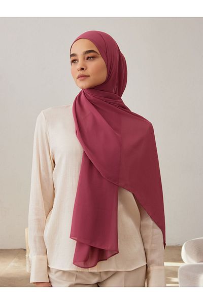 Femple Modest Luxury Small Size Chiffon Shawl - Castle Rose, 145X55Cm Hijab