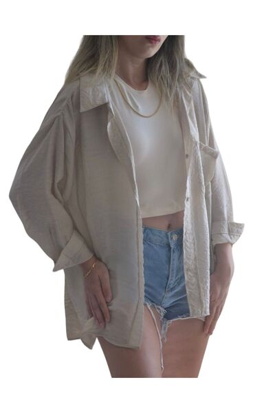NEXUS Oversize İnce Bej Gömlek
