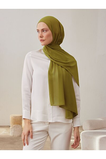 Femple Modest Πολυτελές σάλι σιφόν - μικρό μέγεθος, πράσινο λαδί, χιτζάμπ 145x55 cm