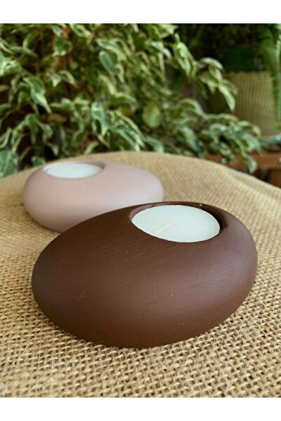 Genel Markalar 2'li Taş Mumluk Kahve Serisi Tealight Mumluk