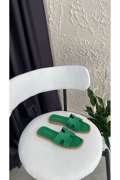 Basakshoes Plain Green Women's Slippers - Suitable for Beach and Outdoor Home
