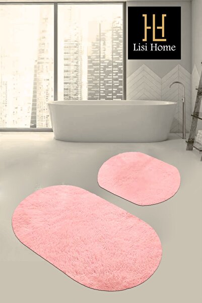 Pembe Peluş Yumuşak Banyo Halısı (100x60)(60x50) Klozet Takımı 2'li Yıkanabilir