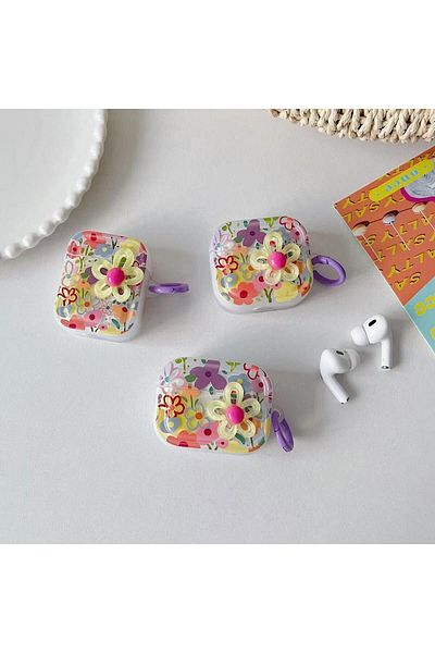 kılıfbenim Glitter Cover Compatible with AirPods Pro 2Nd Gen Daisy Flower Cute Hard Silicone Protection Case