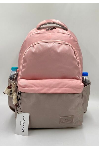 Bevitton Suya Dayanıklı Saten Kumaş Pembe Vizon Renk Büyük Boy Sırt Seyahat Ve Okul Çantası // 1605
