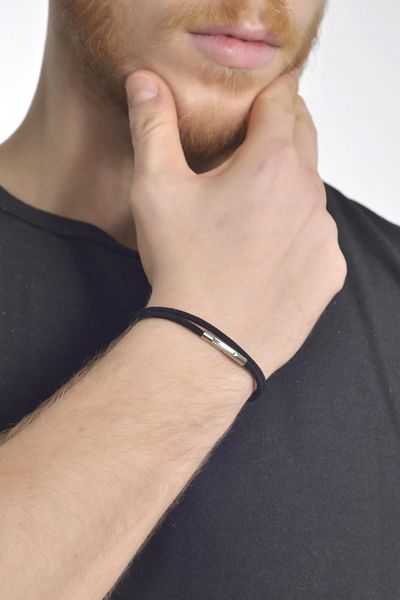 LABALABA MEN'S STEEL CLOSURE BLACK ACRYLIC COIL BRACELET
