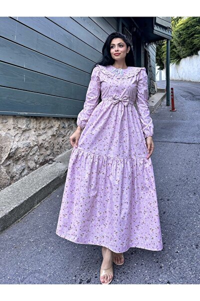 KÜÇÜĞÜM BUTİK Φόρεμα με λουλούδια σε ροζ-μπορντό και φορητό γιακά Hijab