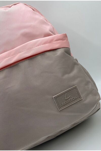 Bevitton Suya Dayanıklı Saten Kumaş Pembe Vizon Renk Büyük Boy Sırt Seyahat Ve Okul Çantası // 1605