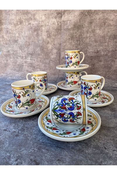 RUBİ PORSELEN LALE Water Flame Coffee Cup Set for 6 People