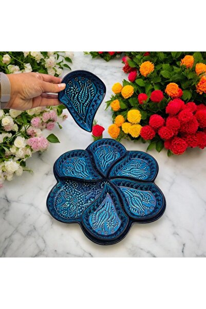 sharpart Sharp&Art Ceramic Embossed Patterned 7 Piece Breakfast and Snack Presentation Set