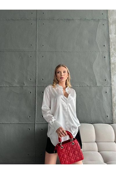 AB LOOKS Cămașă oversize, din satin strălucitor, cu nasturi