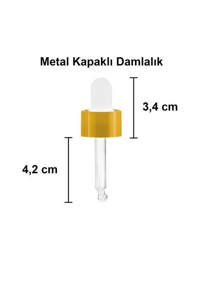 Afracam 10 ml Şeffaf Cam Damlalık Serum Şişesi 10 Cc Gold Metal Kapaklı Beyaz Dropper Cam Şişe 25 Adet