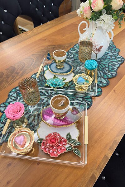 bibashka Pembe Taşlı Çiçek Tasarımı 2li Kokteyl Peçete