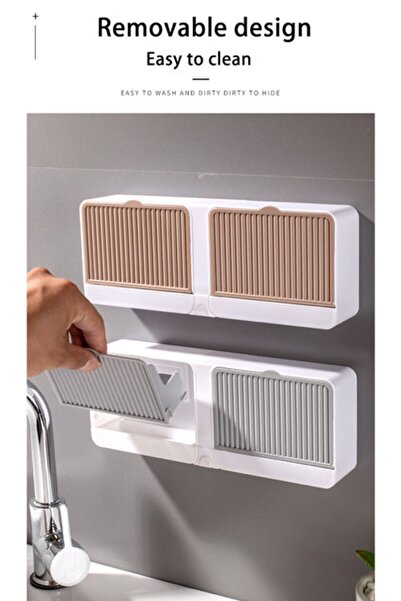 Küçük Mutluluklar Yapışkanlı Çift bölmeli sabunluk, sabunluk saklama kutusu