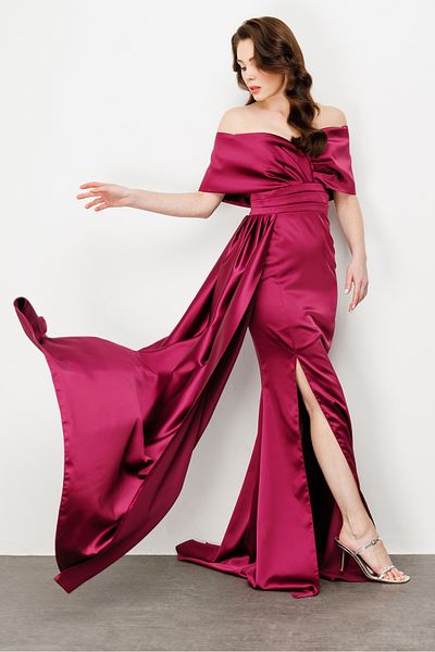 TASH TASH Magnolia Collar Long Evening Dress