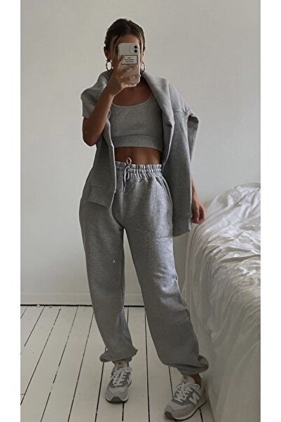 FİTGO Pantaloni de trening cu elastic gri - Picior