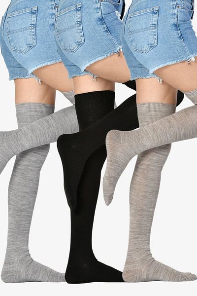 Moda1001 Комплект от 3 дамски вълнени чорапи над коляното (черно-сиво-бежово) - микс