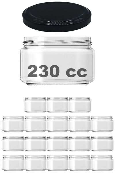 Afracam 230 ml Metal Siyah Konserve Kapaklı 230 Cc Şeffaf Magnolya Cam Kavanoz 18 Adet