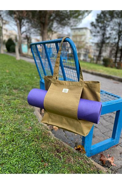 LİFENES Matte Carry Bag Pilates & Yoga Beach Casual Khaki Green Canvas Fabric Women's Shoulder Bag