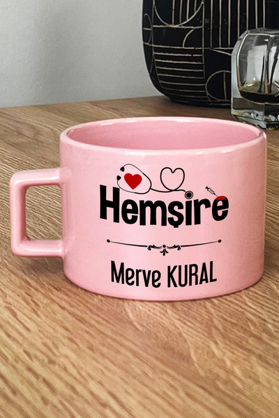 Hedizu Kişiye Özel Hemşire Pastel Fincan Pembe İsme Özel Tıp Bayramı Hediyesi