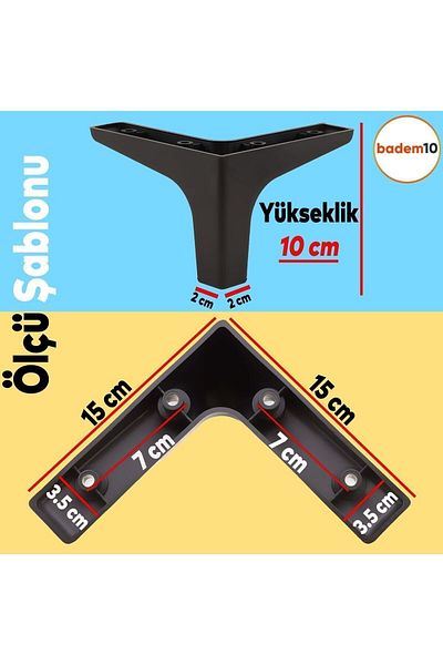 Badem10 Sedef Mobilier de lux Canapea Masă de cafea Unitate TV Fotoliu Picior 10 Cm Picioare negre (4 buc.)