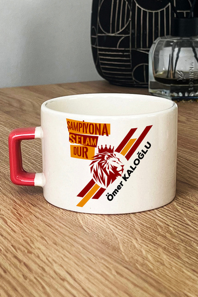 Hedizu Kişiye Özel Taraftar Sarı Kırmızı Lüks Fincan Turuncu Babaya Abiye Ark...