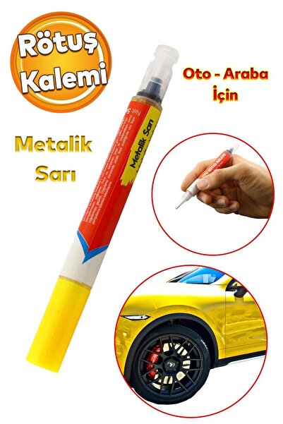 Badem10 Araç Oto Rötuş Kalemi 5 ml Kaporta Tampon Çizik Giderici Fırça Metalik Sarı Renk Boya Kalemi