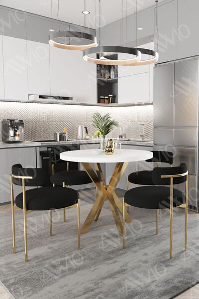 AVVİO VİOLA MAT GOLD Ayak 4'lü Teddy Sandalye 90X90 Masa Sandalye Takımı