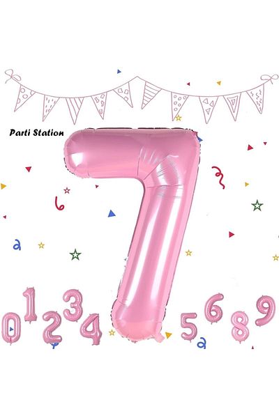 Parti Station Number Foil Balloon Pink Number Balloon Baby Pink 7 Year Old Balloon 76 Cm Number Balloon Flying Balloon Helium Balloon