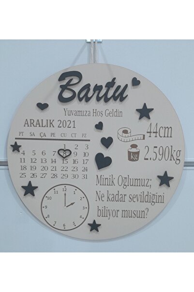 MİSHE TASARIM Mishe Tasarım Ahşap Yenidoğan Tarih,saat Hatıra Tablosu Doğum P...