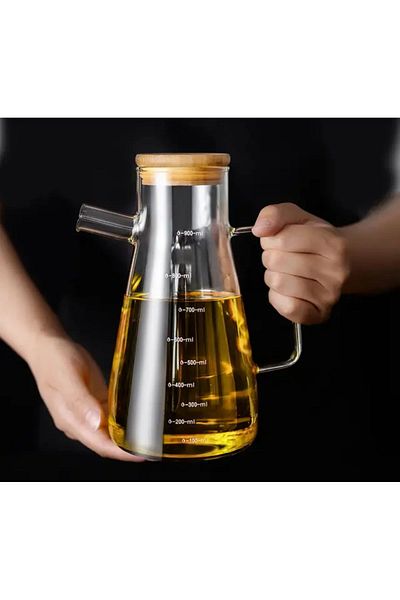 MİMOZA PARK 900 ML Borosilicate Glass Oil Pot with Bamboo Lid