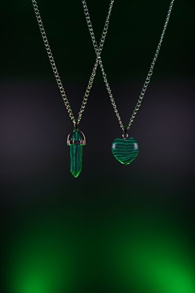 DOODLE مجموعة قلادة من حجر الملكيت الطبيعي - للعشاق والأصدقاء