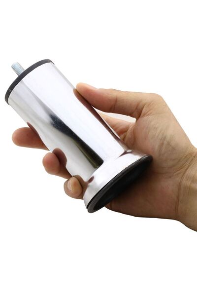 Badem10 Mobilya Baza Koltuk Yatak Çekyat Kanepe Yükseltme Ayağı Ince Diş M8 Krom Metal Ayakları 15 Cm 4 Adet