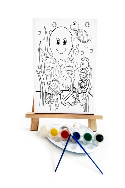 lilafil Octopus Kids Painter Set - 20 X 30 cm Canvas with Precription, 2 Brushes, Palette, Paints and Easels