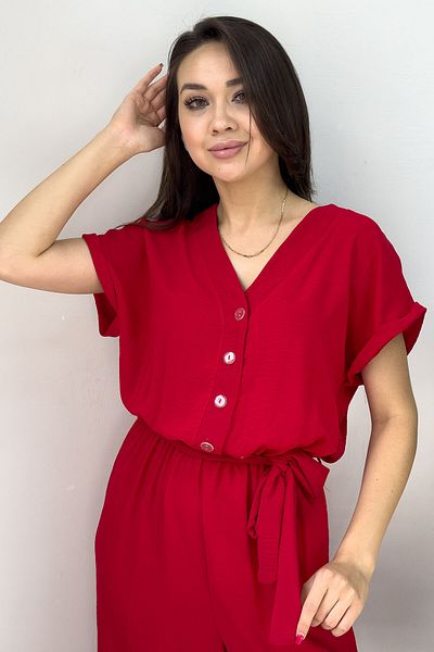 zks grup tekstil Black and Red Belted Wide Leg Women's Jumpsuit