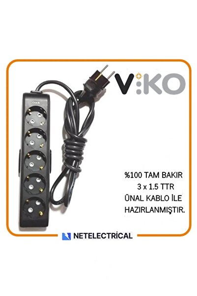 VİKO Multi-let Siyah 5'li 1 Metre Topraklı Çocuk Korumalı Kablolu Grup Priz