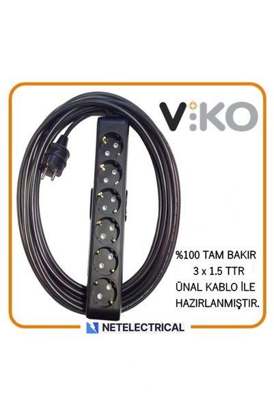 VİKO Multi-let Siyah 6'lı 4 Metre Topraklı Çocuk Korumalı Kablolu Grup Priz