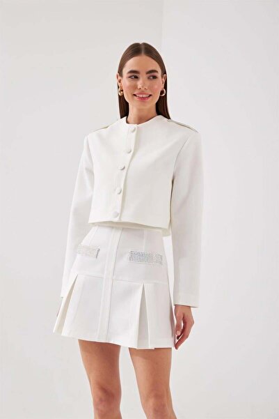 NOK İSTANBUL Nok Diamond Serisi Piliseli Mini Etek Ekru