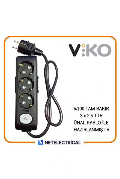 VİKO Multi-let Siyah 3'lü 1 Metre Anahtarlı Topraklı Ç.K (3x2.5 TTR TAM BAKIR...