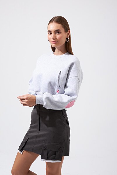 NOK İSTANBUL Nok Love Serisi Kalp Aplikeli Sweatshirt Gri