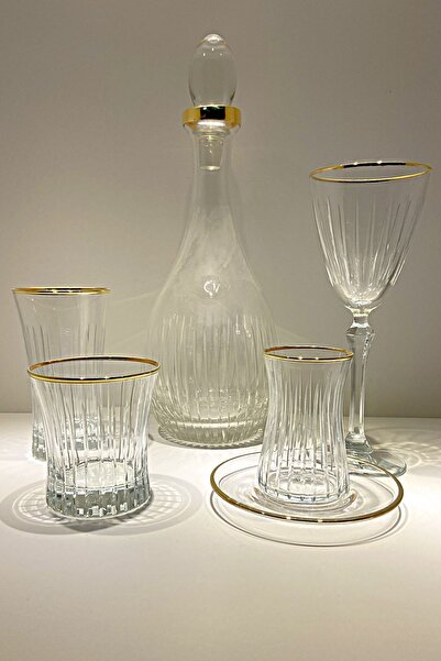 RIBELLA DESIGN Çizgi Model Altın Yaldızlı 31 Parça 6 Kişilik Cam Bardak Sofra...