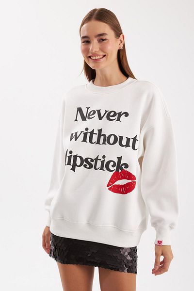 NOK İSTANBUL Udo Sweatshirt with Lipstick Slogan Ecru