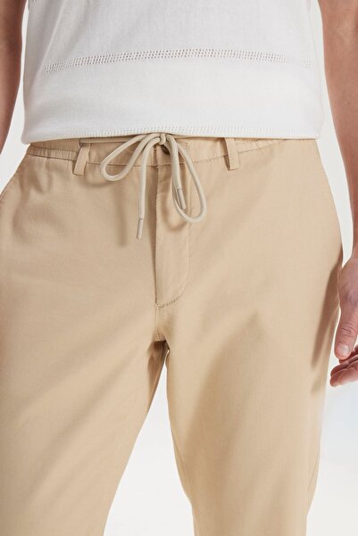 AC&Co / Altınyıldız Classics Ανδρικό μπεζ άνετο παντελόνι με χαλαρή κοπή, βαμβακερή ζώνη, στο πλάι, παντελόνι dobby