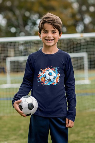 TRENDYOLKIDS Chlapecké tričko se sportovním vzorem s výstřihem v námořnické modré - Tkdaw25Ts00009